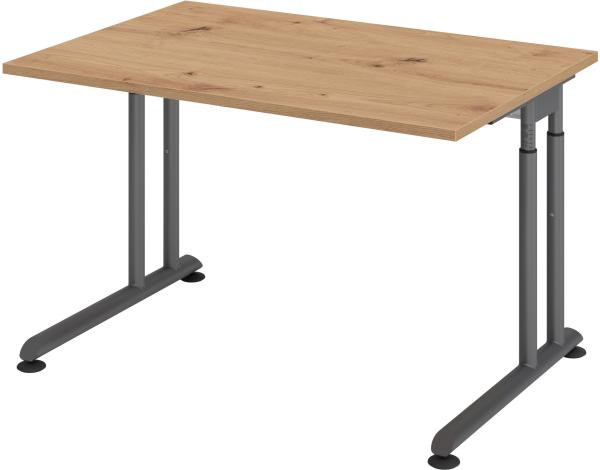 bümö höhenverstellbarer Schreibtisch Z-Serie 120x80 cm in Asteiche, Gestell in Graphit - PC Tisch klein für's Büro manuell höhenverstellbar, Computertisch verstellbar, ZS-12-R-G