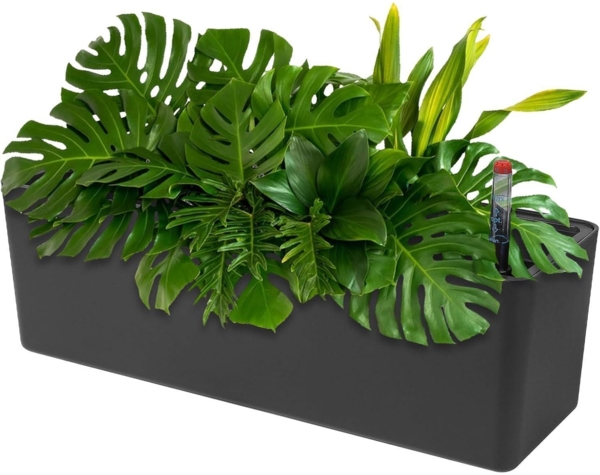 40cm Selbstbewässerung Blumentopf Rechteckig Rattanoptik mit Wasserstandsanzeige