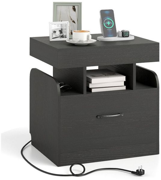 COSTWAY Nachttisch (1-St), Beistelltisch, Sofatisch, mit Ladestation, Schublade
