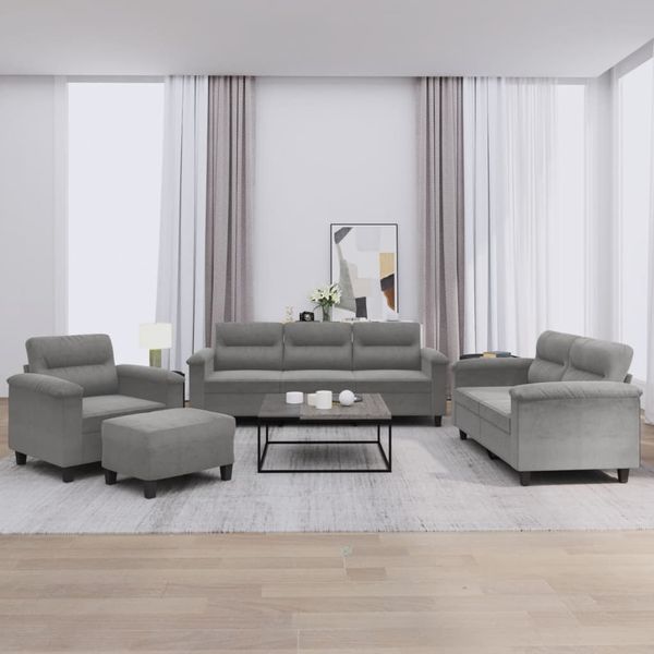 vidaXL 4-tlg. Sofagarnitur mit Kissen Dunkelgrau Mikrofasergewebe 3202298