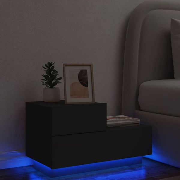 vidaXL Nachttisch mit LED-Leuchten Schwarz 70x36x40,5 cm 836778
