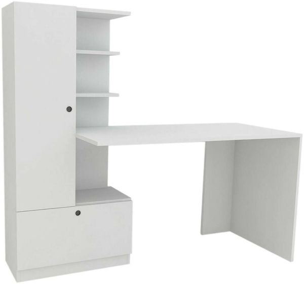 Dmora Schreibtisch Marilena, Mehrzweckschreibtisch, Bürotisch für PC, Eckschreibtisch, 150x62h140 cm, Weiß
