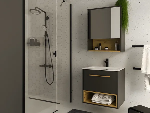 Vente-unique - YANGRA Bathroom vanity unit Holz, Platte Grau - B 25 cm x H 75 cm x L 60 cm