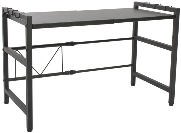 Todeco Mikrowellenregalständer, Mikrowellen Regal ständer Einstellbar Länge und Höhe, mit 6 Haken Belastet Bis 25 KG (36-60) x36 x 44 cm, Schwarz