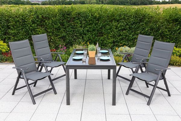 Taviano Gartenmöbel Set 5tlg, 4 Klappsessel, Ausziehtisch 140 (200) x 90 cm