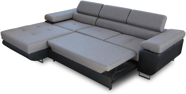 Ecksofa Divo mit Schlaffunktion, Bettkasten und einstellbare Kopfstützen (Weiß + Grau (Soft 017 + Sawana 21), Ecksofa Rechts) Bild 3
