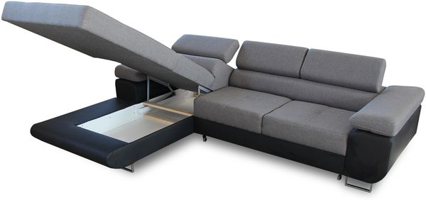 Ecksofa Divo mit Schlaffunktion, Bettkasten und einstellbare Kopfstützen (Weiß + Grau (Soft 017 + Sawana 21), Ecksofa Rechts) Bild 4