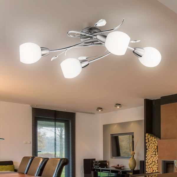 Deckenleuchte, 4 Flammig, Dekorblätter, Chrom, L 70cm