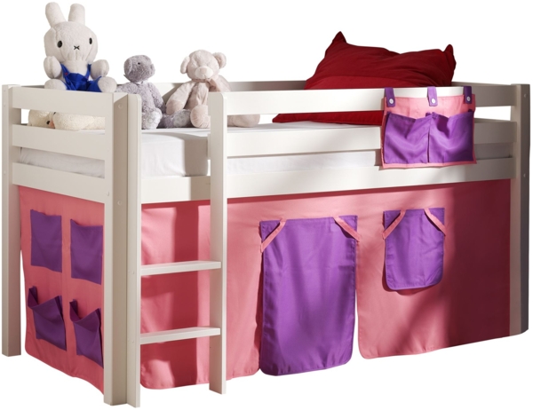 Kinderbett Karolina 210x114x106 Massivholz Weiß Textilset Bella