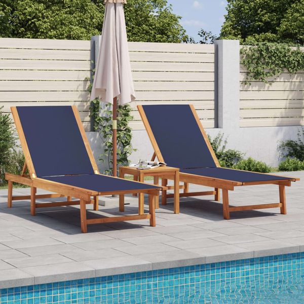 Sonnenliege 2 pcs, Gartenliege Blau Massivholz Akazie und Textilene