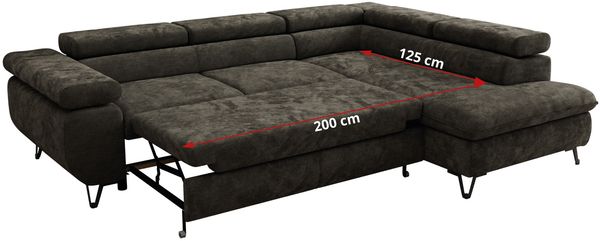 MKS Möbel 'Pablo L-Form' Ecksofa mit Schlaffunktion, verstellbare Kopfstützen, Dunkelgrau, Schenille glatt, Visco Topper, Rechts Bild 7