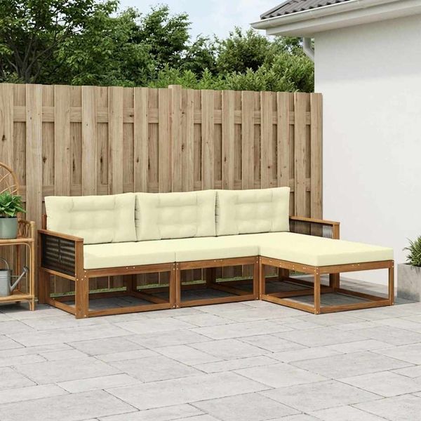 vidaXL Outdoor-Sofagarnitur mit Kissen 4 pcs Natur und Creme 3382463