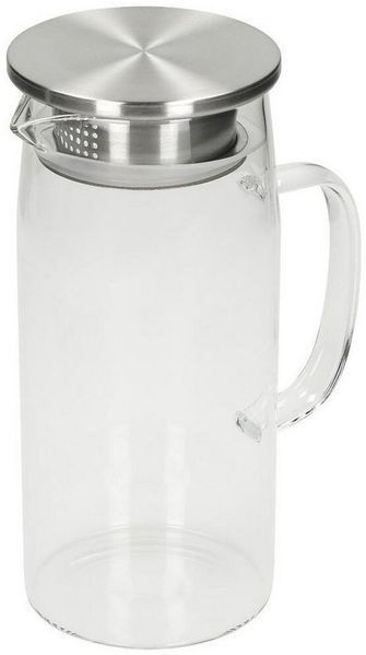 elasto Wasserkaraffe Glaskaraffe mit Deckel und Sieb 1 Liter aus Borosilikatglas