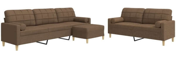 vidaXL 3-tlg. Sofagarnitur mit Fußhocker & Dekokissen Braun Stoff 3278346