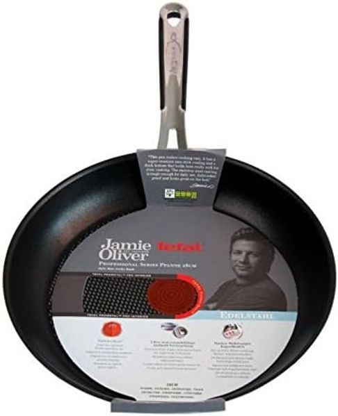 Tefal E85722 Jamie Oliver Edelstahl Bratpfanne 24 cm, Antihaftbeschichtet, Induktionsgeeignet, Thermo-Spot, Spülmaschinenfest, Edelstahlpfanne mit Ausgießrand, Antihaft-Pfanne für alle Herdarten