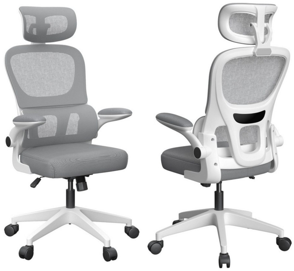 JEOBEST Bürostuhl Ergonomisch Schreibtischstuhl, Hat Verstellbarer Lordosenstütze, Drehstuhl mit Klappbaren Armlehnen, Höhenverstellung und Wippfunktion