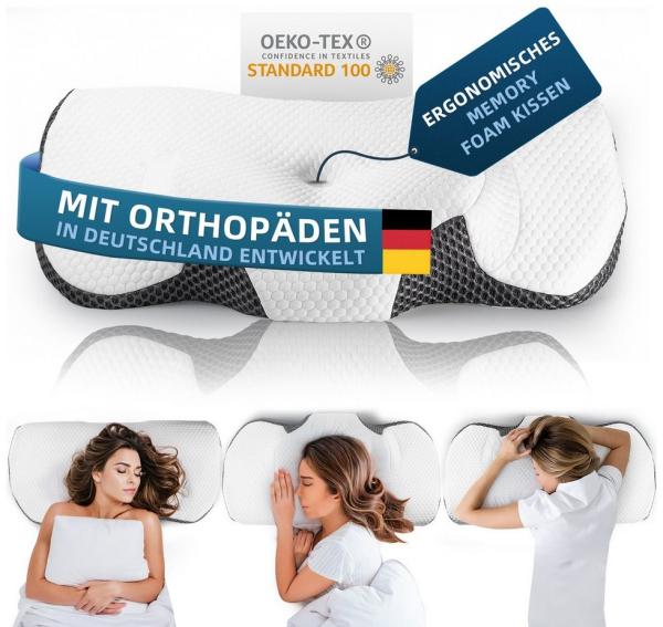 Esun Kopfkissen Orthopädisches Kissen, Kopfkissen Nackenschmerzen aus Memory Foam, Füllung: Rückstellschaum, Seitenschlafer, Rückenschlafer, Bauchschlafer, Kissen vom OEKO-TEX® und CertiPUR Getestet, Kopfkissen für Seiten Rücken Bauchschläfer (65.8 x 3...