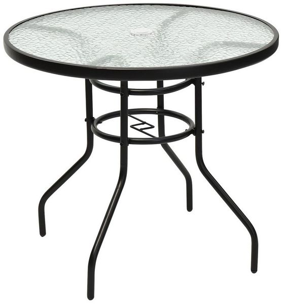 COSTWAY Bistrotisch Gartentisch Glastisch Beistelltisch Balkontisch Terrassentisch mit Schirmloch und Glasplatte für Innen- und Aussenbereich