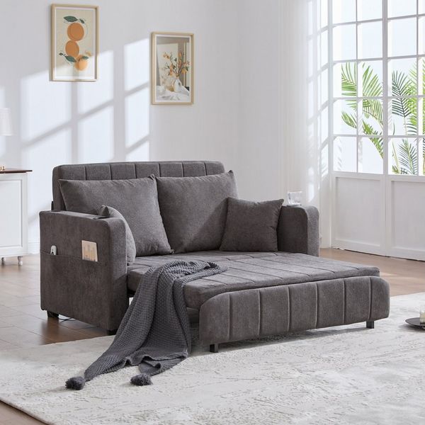 MODFU Sofa Klappsofa mit USB-Ladefunktion und Aufbewahrungstasche, Schlafsofa, Kleines, platzsparendes Loungesofa für Wohnzimmer und Apartments, Inklusive Kissen, Becherhalter, für Wohnzimmer und kleine Apartments