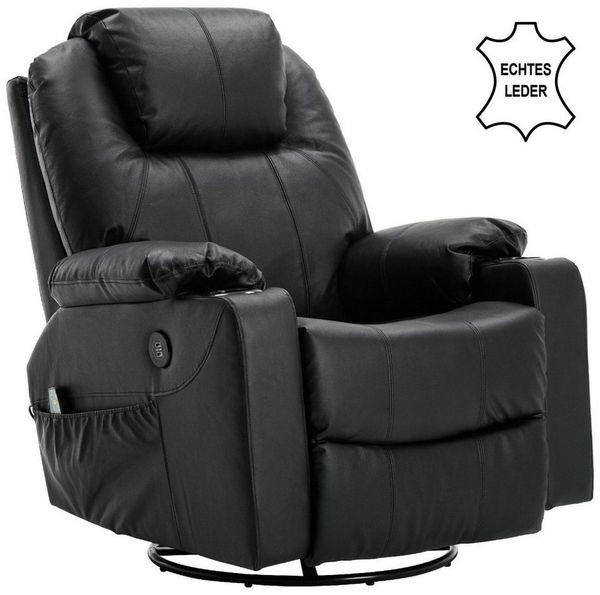 MCombo Relaxsessel MCombo Leder Massagesessel Relaxsessel 7050, manuell, mit Heizung, 360° drehbar und schwenkbar, Leder, Schwarz