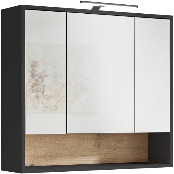 Badezimmerspiegelschrank >Liguria< in Anthrazit / Evoke Eiche - 80x72x21 (BxHxT)