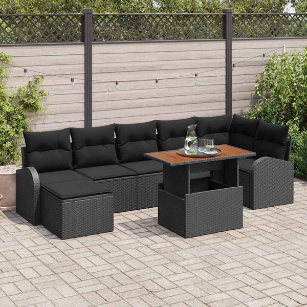 vidaXL Garten-Sofa-Set mit Kissen 8 pcs Schwarz 3349617