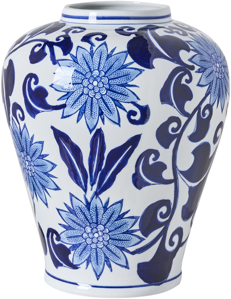 Blumenvase GIRONA Porzellan 35 cm Weiß Blau