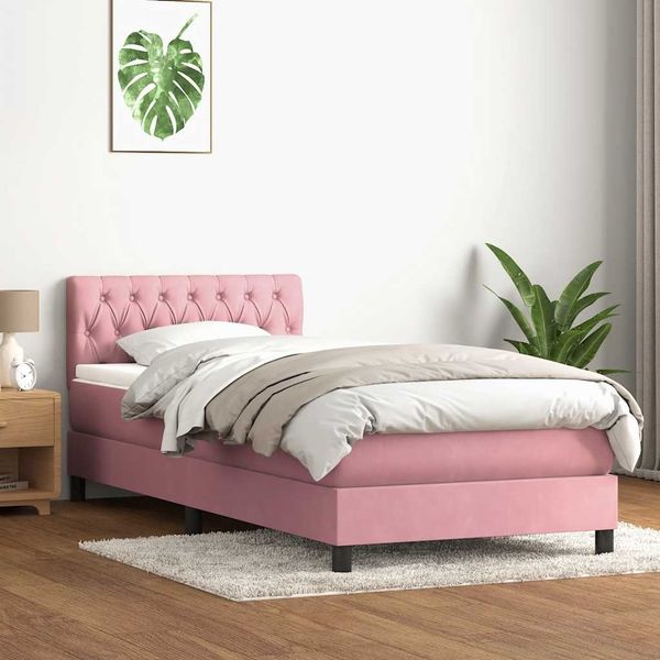 vidaXL Boxspringbett mit Matratze & LED Rosa 90x220 cm Samt 3317204