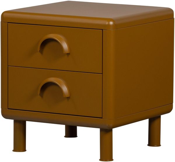 Nachttisch Rune Metall, Retro Design mit 2 Schubladen, honiggelb, 45 x 42 x 42 cm