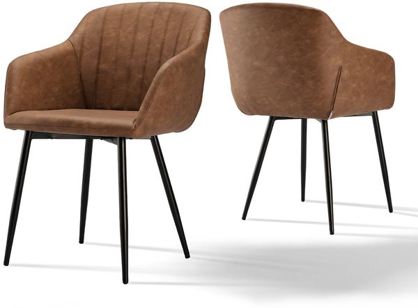 GOEURVANT 711 Esszimmerstühle 2er-Set, Kunstleder - Braun