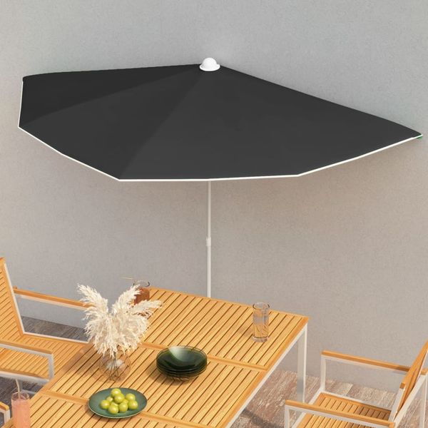 Halb-Sonnenschirm, Gartenschirm mit Mast 180x90 cm Schwarz