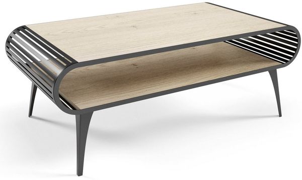 S-Style Möbel Couchtisch Stilo in Halifax Eiche mit Schwarze Metallfüße (1 x Couchtisch)