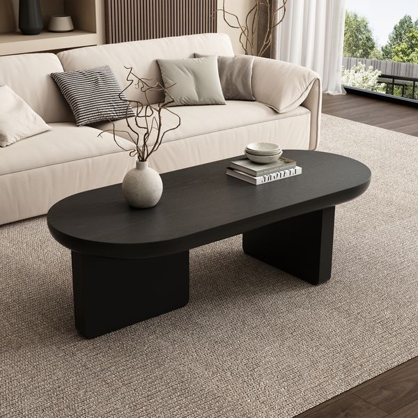 Merax 120 cm schwarzer Couchtisch, Wohnzimmertisch mit Sprühfarbe besprühen, Ovaler Tisch, Sofatisch, Beistelltisch, Kaffeetisch