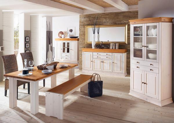 Sideboard >Boston< in Weiß/Antik aus Massivholz - 181 x 100 x 45 cm (BxHxT)