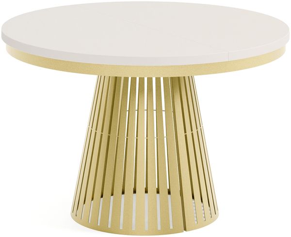 MEBLINI Esstisch Rund Ausziehbar aus Metall - 120-196x76 cm - CONEY - Kaschmir/Golden - Loft - Esszimmertisch Modern - Küchentisch - Ausziehtisch - Round Dining Table