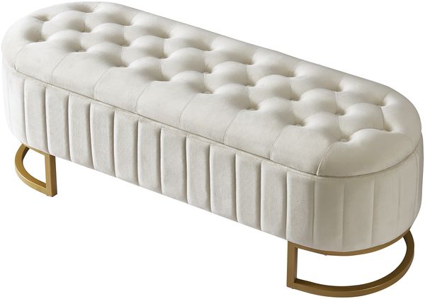 Merax Fußbank 120 x 40 cm, gepolsterte Fußbank mit Stauraum, Sofabank Bank, Samtstoff beige Bild 10
