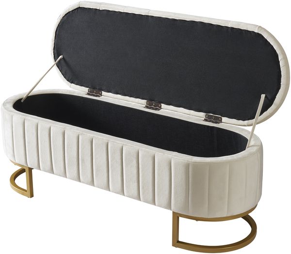 Merax Fußbank 120 x 40 cm, gepolsterte Fußbank mit Stauraum, Sofabank Bank, Samtstoff beige Bild 9