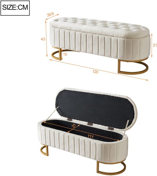 Merax Fußbank 120 x 40 cm, gepolsterte Fußbank mit Stauraum, Sofabank Bank, Samtstoff beige Bild 4