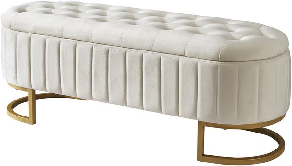 Merax Fußbank 120 x 40 cm, gepolsterte Fußbank mit Stauraum, Sofabank Bank, Samtstoff beige Bild 6