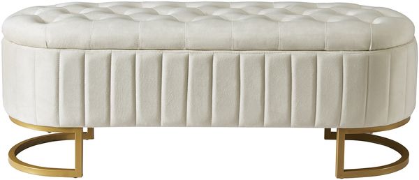Merax Fußbank 120 x 40 cm, gepolsterte Fußbank mit Stauraum, Sofabank Bank, Samtstoff beige Bild 8