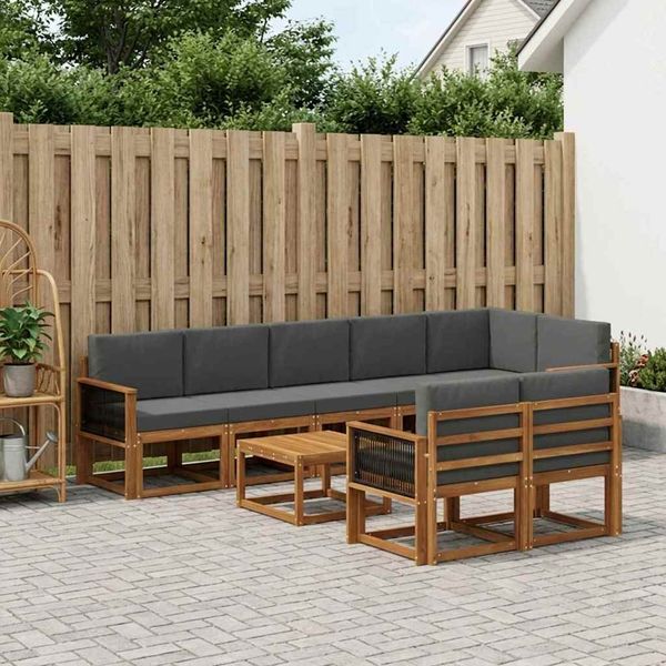 vidaXL Outdoor-Sofagarnitur 9 pcs Natur und Anthrazit Polyester 3385333