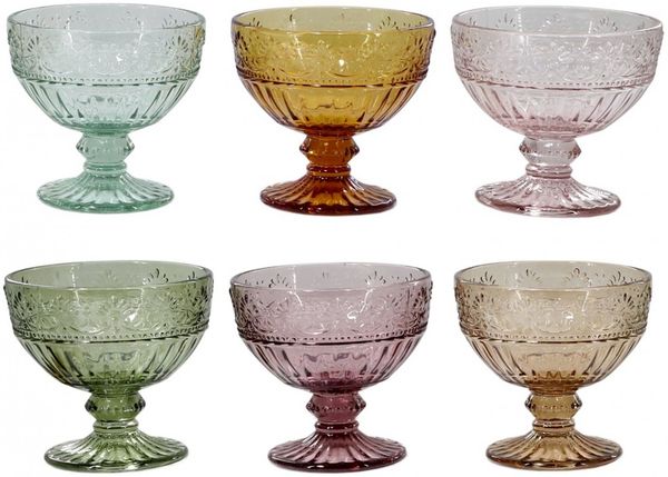 Chic Antique - 6x Trinkgläser Eisschalen Glas Schalen 260ml Bunt Muster 61090100
