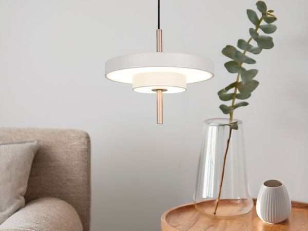 Kleine dimmbare LED Pendelleuchte KEATON im modernen Design, Hellgrau Ø 20cm