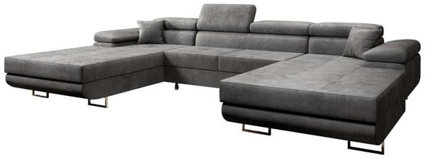 Designer Sofa Calvera U mit Schlaf- und Klappfunktion (Samt) Grau Samt