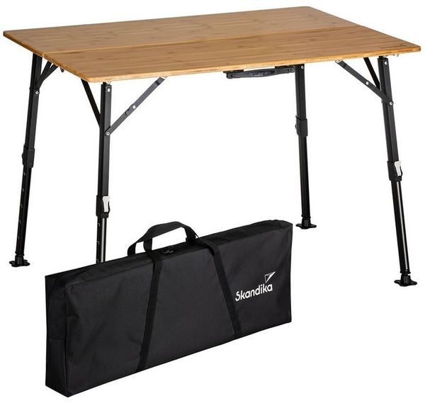 Skandika Campingtisch Tobro Bambus Klapptisch, Gartentisch, klappbar, faltbar, Balkontisch, stufenlos höhenverstellbar, 100 kg belastbar, wetterfest, Tragetasche