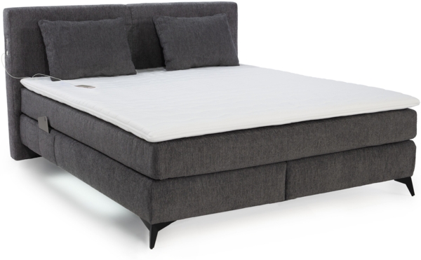 Boxspringbett 180x200 H3+H4 Federkernmatratzen Bonell Topper Chenille Dunkelgrau