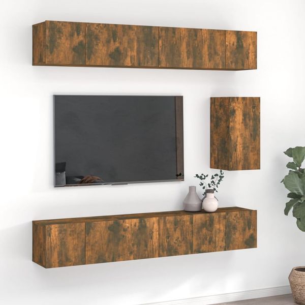 7-tlg. TV-Schrank-Set Räuchereiche Holzwerkstoff [3120311]