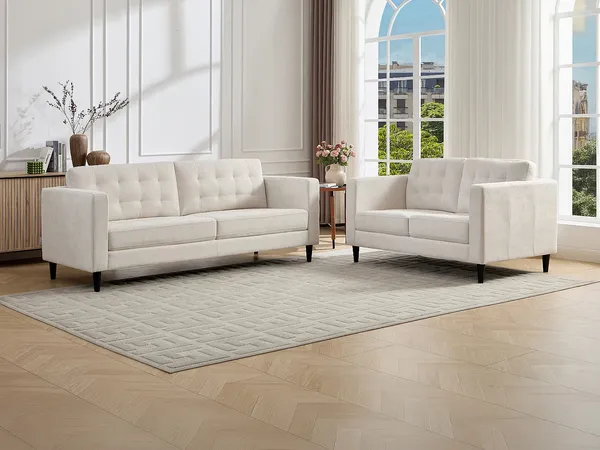 Vente-unique - DIBALU Couchgarnitur StoffStoff Beige - B 87 cm x H 84 cm x L 141 cm200 cm