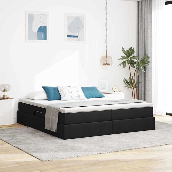 vidaXL Aufbewahrungsbett mit Matratze Schwarz 200 x 200 cm Polyester 3370357