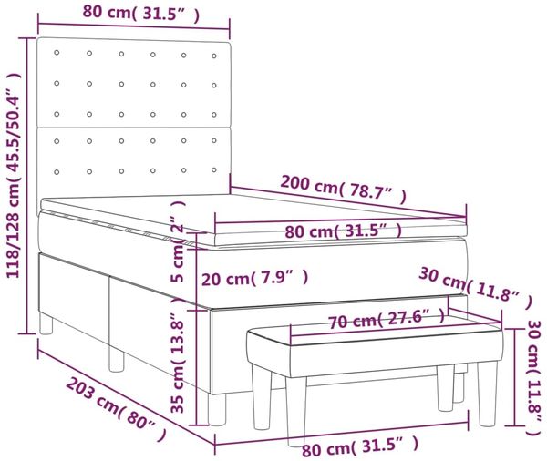vidaXL Boxspringbett mit Matratze Schwarz 80x200 cm Samt 3138051 Bild 8
